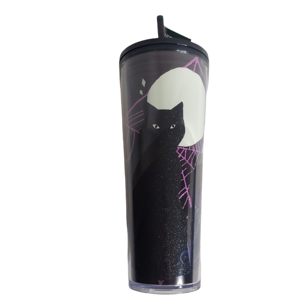 Starbucks Halloween 2021 Black Cat Webs Glow in the Dark Moon Venti 24oz